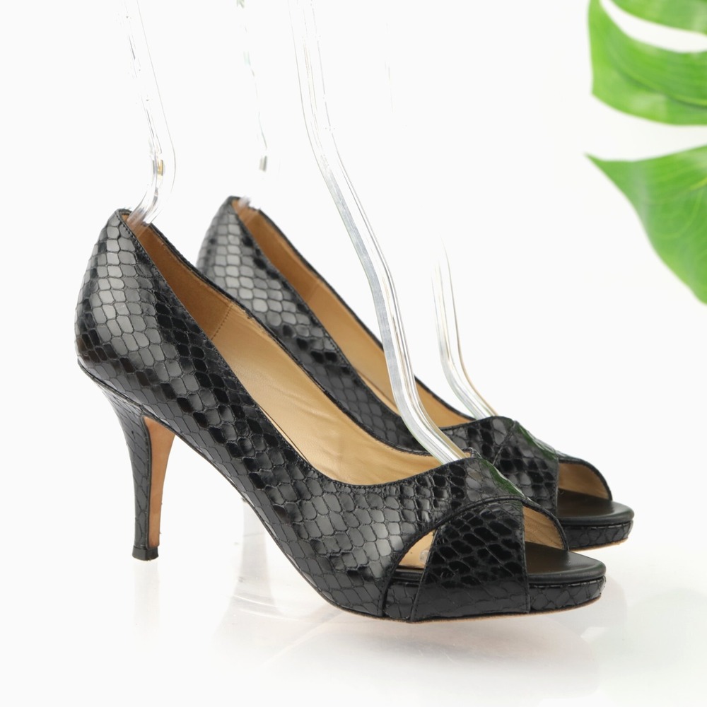 Kate Spade Womens Pumps Size 6.5 Black Leather Python Peep Toe Heel Dress Shoes